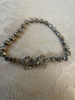 Vintage Silver-Tone Crystal Link Bracelet